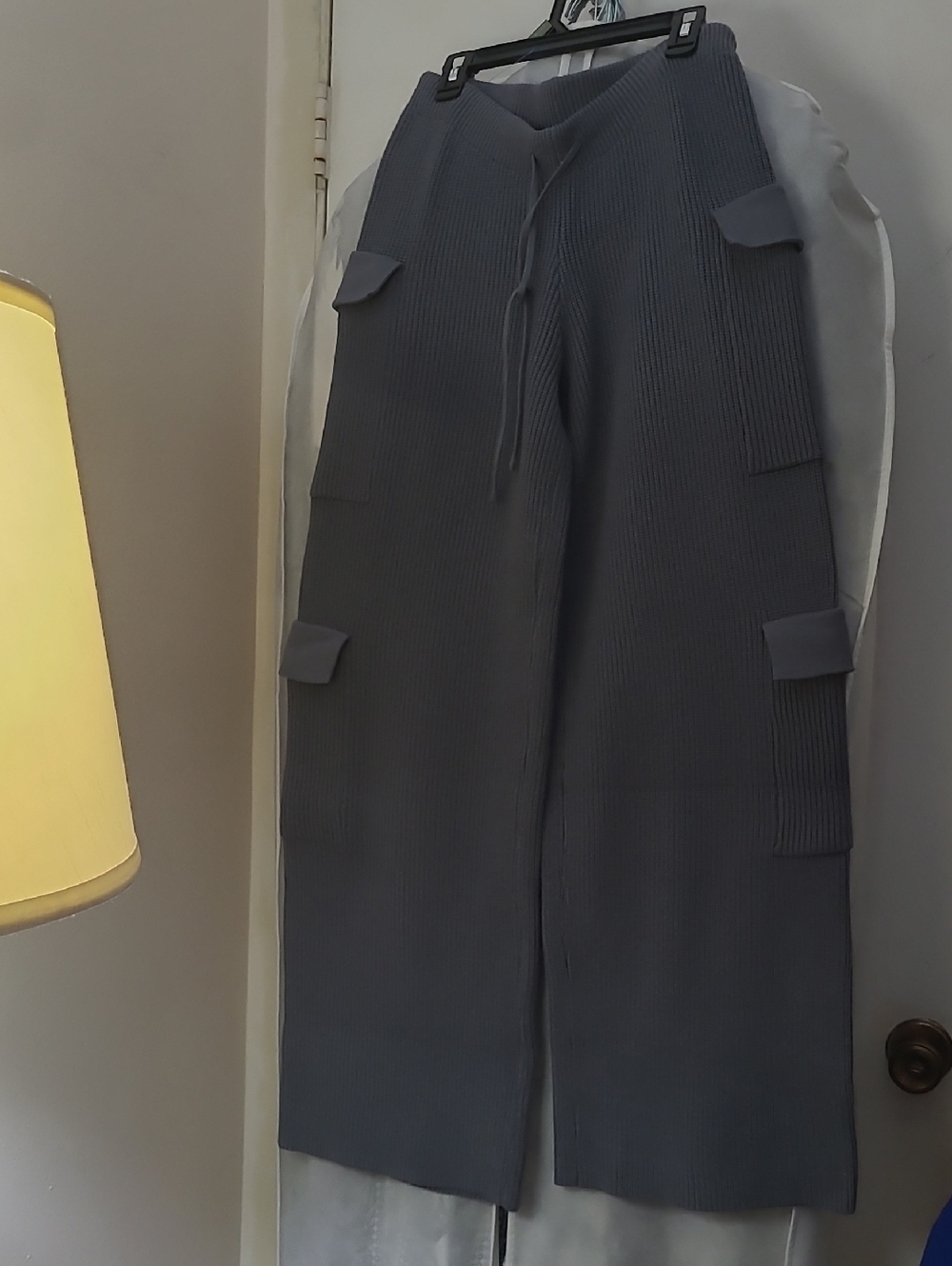 Edikted Wide-Leg Ribbed Cargo Pants in Charcoal Gray
